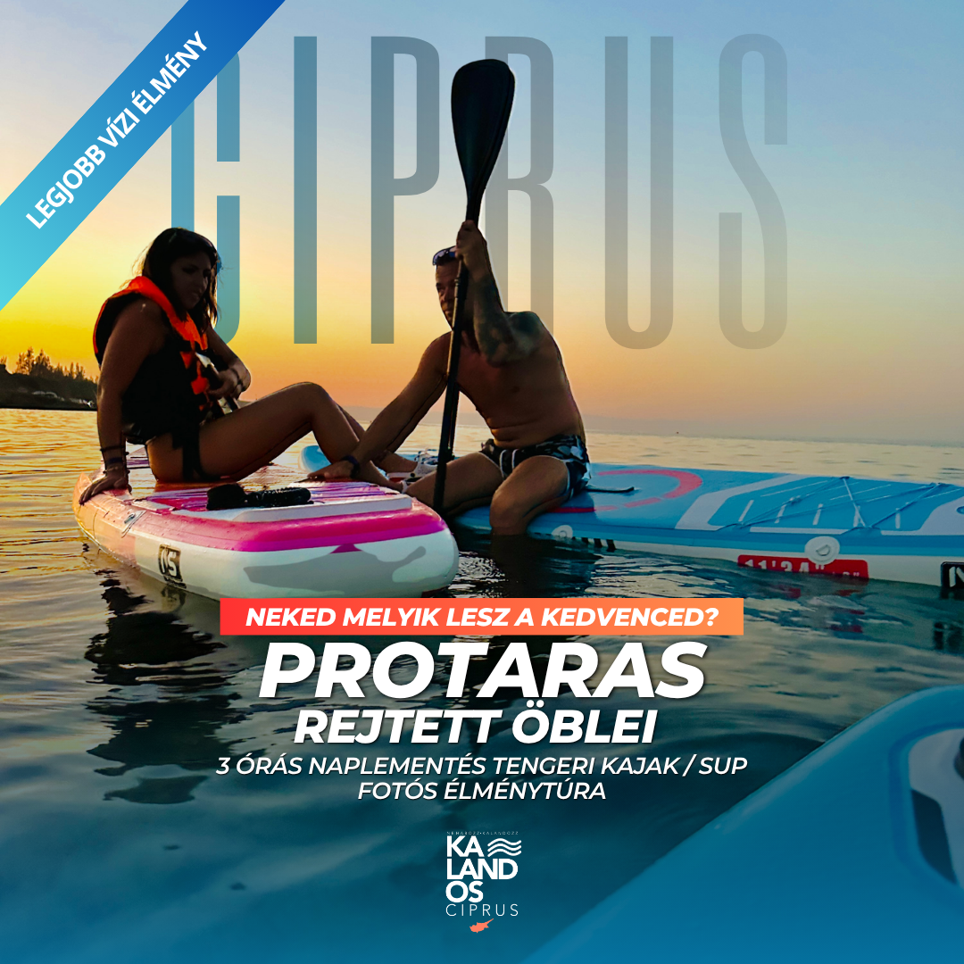 Tengeri kajak és SUP túra – Protaras rejtett öblei – Naplementés Vizi fotósprogram.